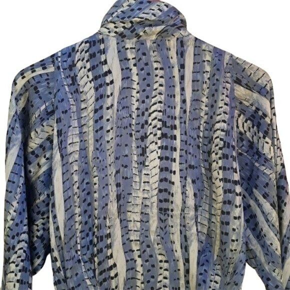 Rare Tess Romeo Renaissance Python Mock Neck Bishop Sleeve Blouse Blue Sz 12 - Picture 7 of 8